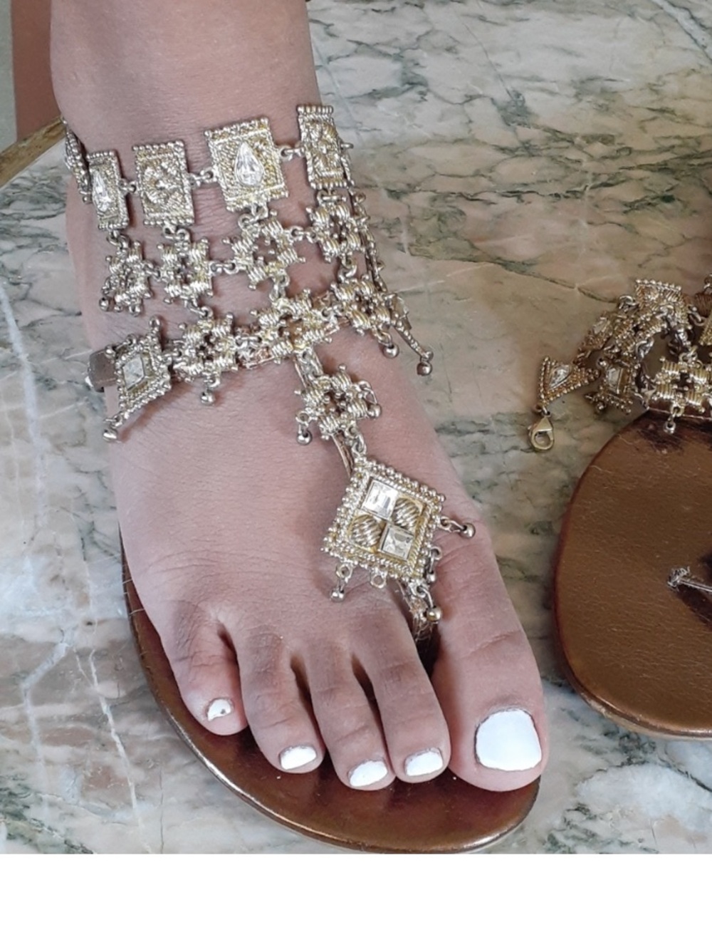 Colin Stuart Gold Jeweled T-Strap Sandals